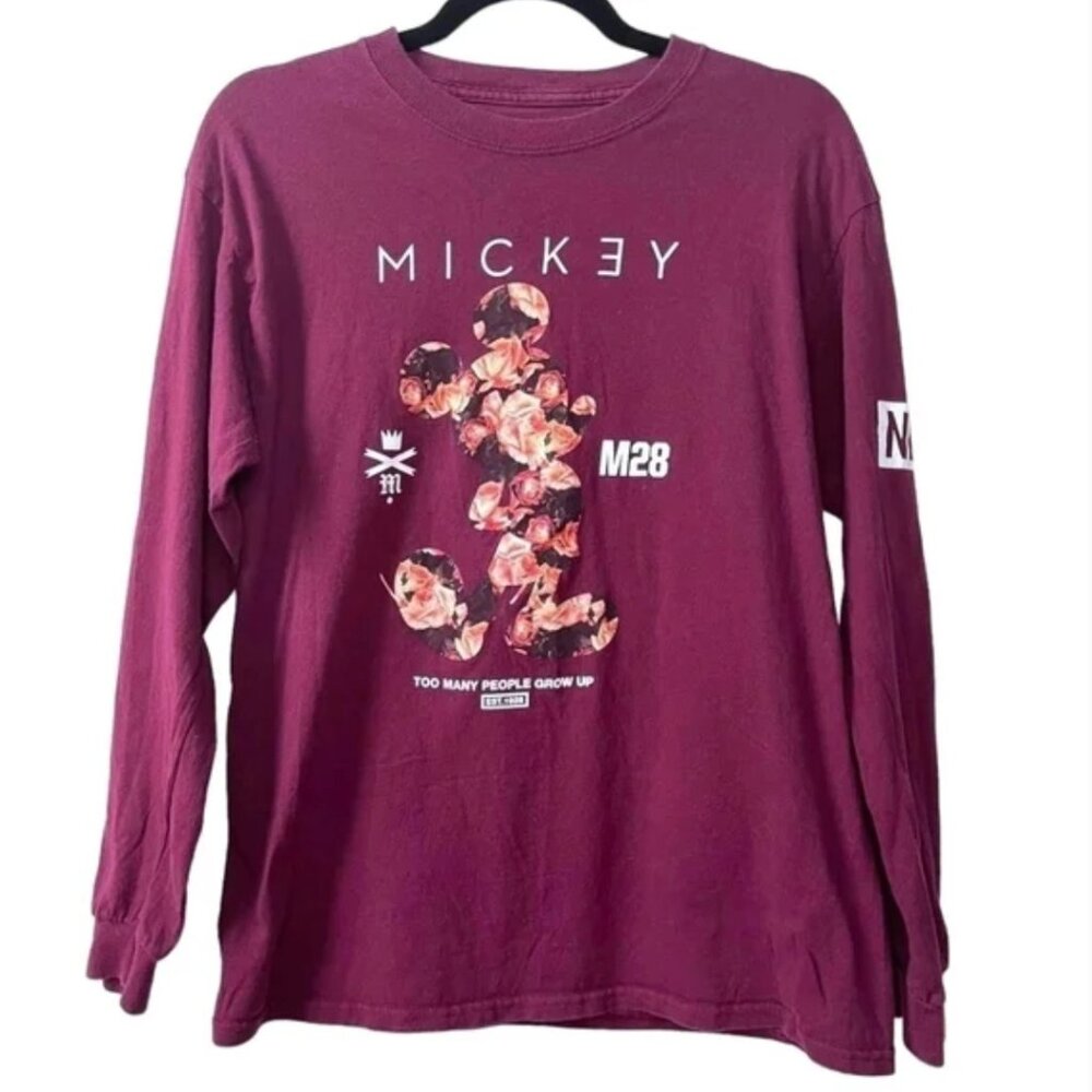 Neff X DISNEY Burgundy Floral Mickey Mouse Graphic Longsleeve M